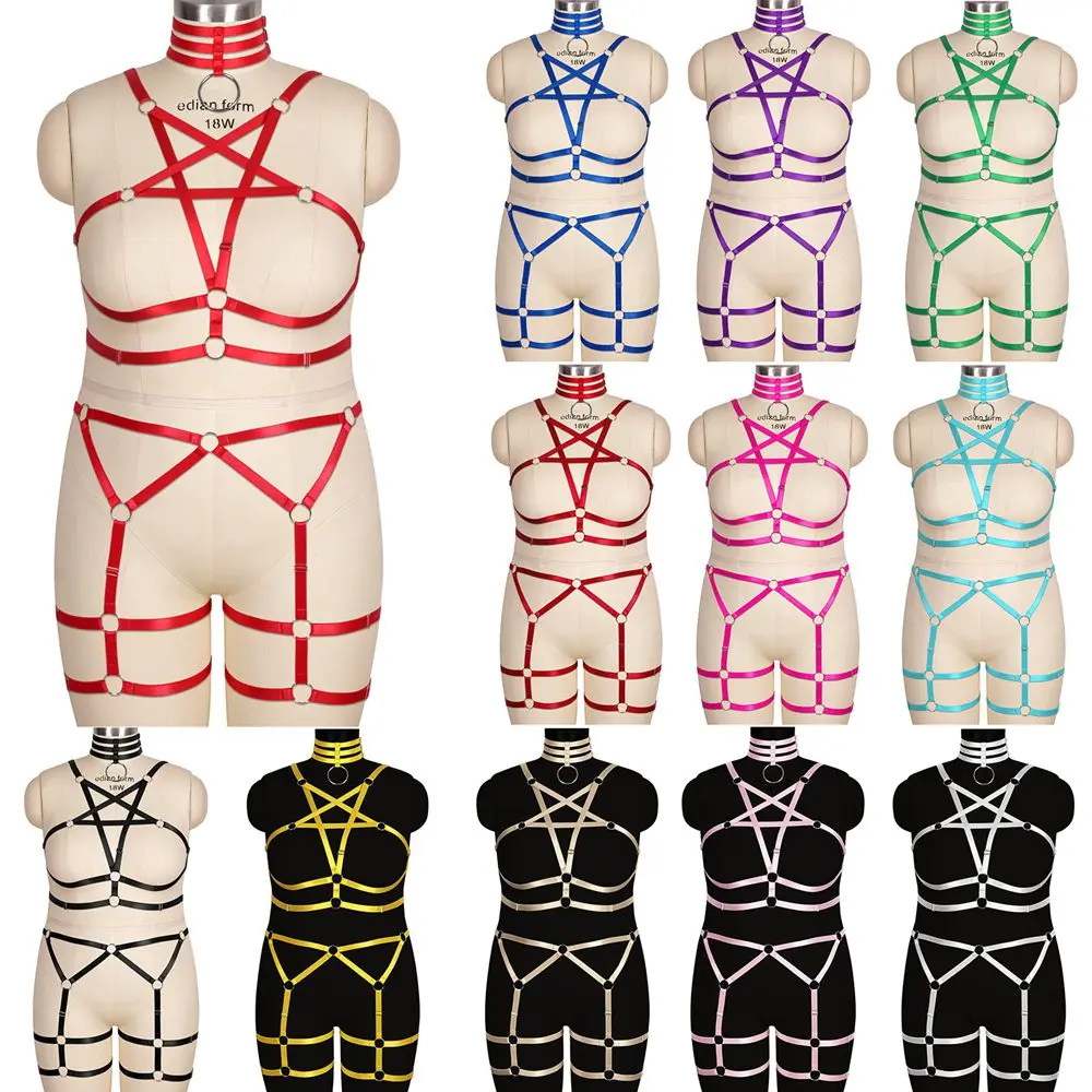 

Body Harness Pentagram 2Pc Sexy Lingerie Exotic Costume Punk Goth Sword Belt Plus Size Plump Women Dress Clothing Accessories