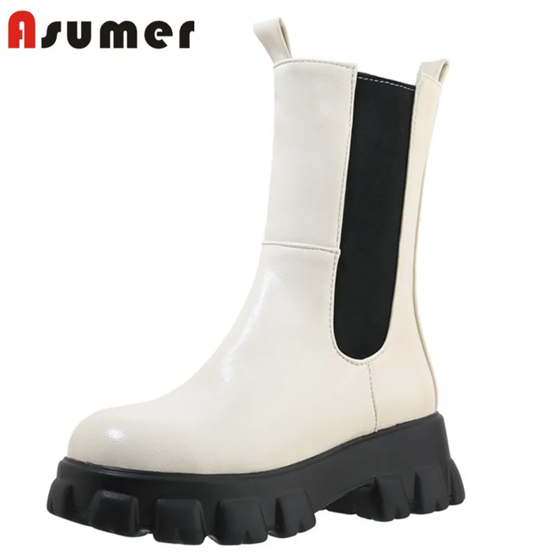 ASUMER 2020 big size 34-46 ankle boots for women round toe autumn winter fashion casual shoes ladies flat platform boots