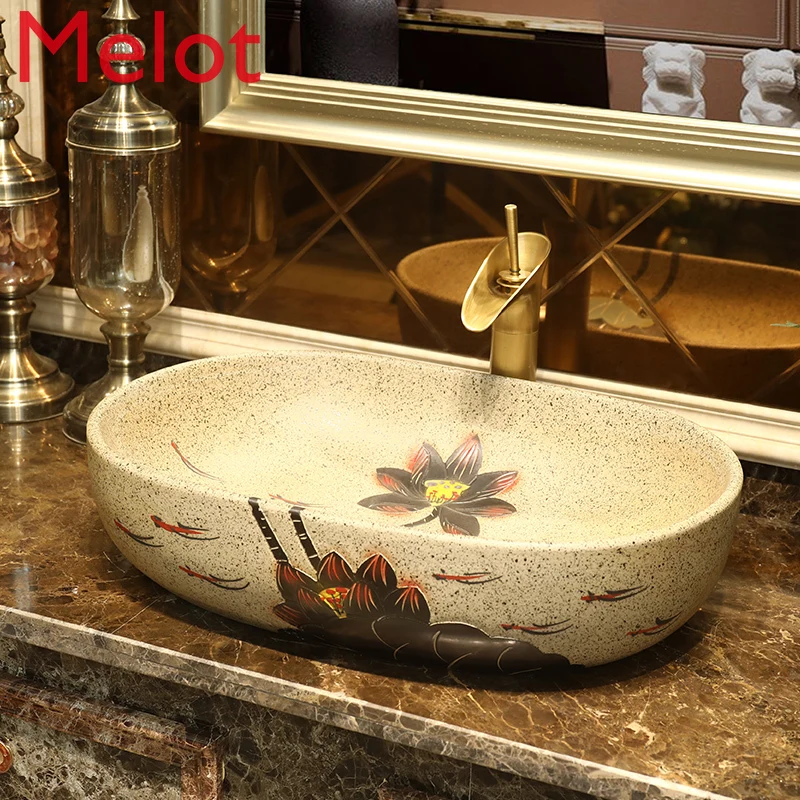 Qi Chinese-Style Upper Basin Wash Basin Single Basin Household Wash Basin Balcony Ceramic Basin Toilet Wash Basin