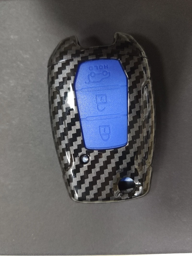 Carbon Fiber Silicone Car Key Case For Ssangyong Rexton Korando C Tivoli Flip Folding Remote Cover