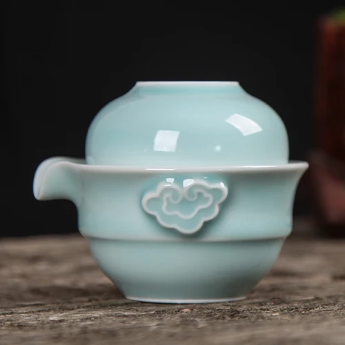 

[GRANDNESS] Zhejiang Ge Di Longquan Celadon Porcelain Tea Set Include 1 Pot and 1 Cup Kung Fu Tea Set Include 1 Pot 1 Cup Gaiwan