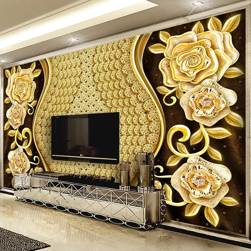 

Custom Mural Wallpaper 3D Gold Diamond Flower Jewelry Photo Luxury Bedroom Living Room Sofa TV Background Wall Papers Home Decor