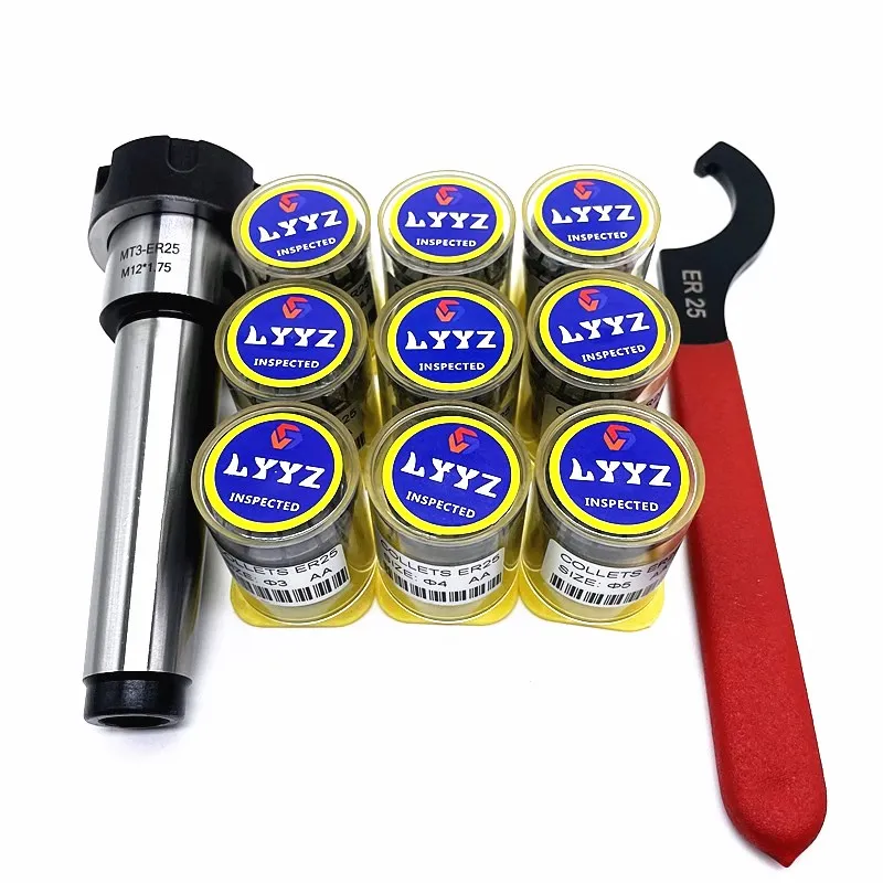 ER25 9PCS Precision 0.008ฤดูใบไม้ผลิ Collet + 1PCS MT2หรือ MT3หรือ MT4 ER25 Morse ผู้ถือเครื่องมือ + 1PCS ER25ประแจ