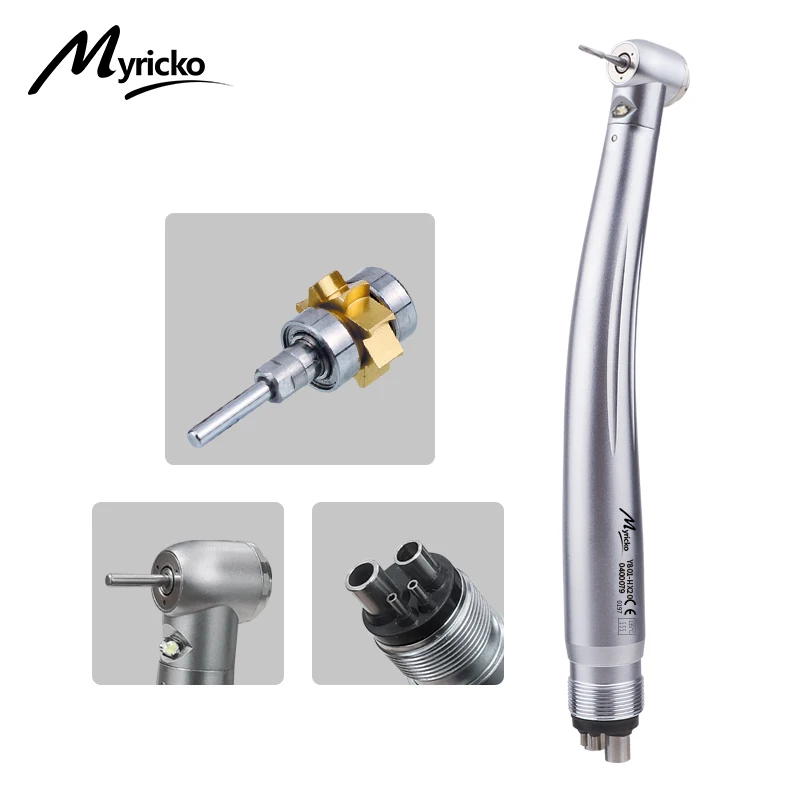 Myricko-LED Handpiece Dental, Integrar Gerador E, Alta Velocidade, Rolamento De Cerâmica, Cabeça Padrão, Botão, 3 Turbinas De Spray De Água