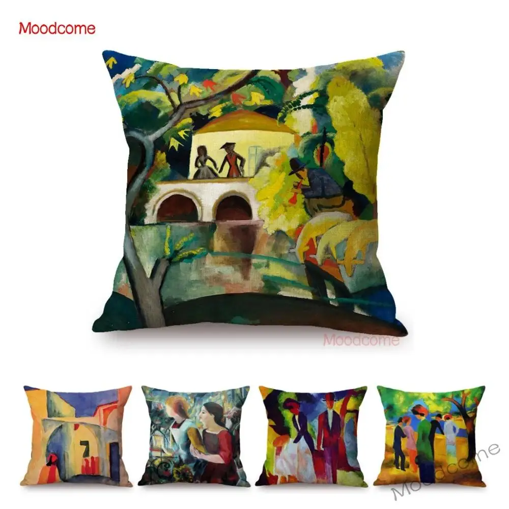 German August Macke Expressionism Oil Painting Abstract Home Decor Art Cotton Linen Car Pillow Sofa Pillow Cover Cushion Cover