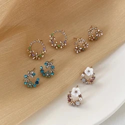 Korean New Design Trendy Jewelry Exquisite Copper Inlay Color Zircon Flower Garland Women Earrings Gifts 2025