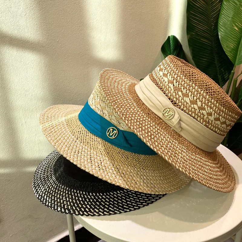 

2021 New Sun Hat for Women Straw Patchwork Summer Hat Men Fedoras Spring Visor Hat Travel Beach Cap Visors Ins Black Khaki Beige