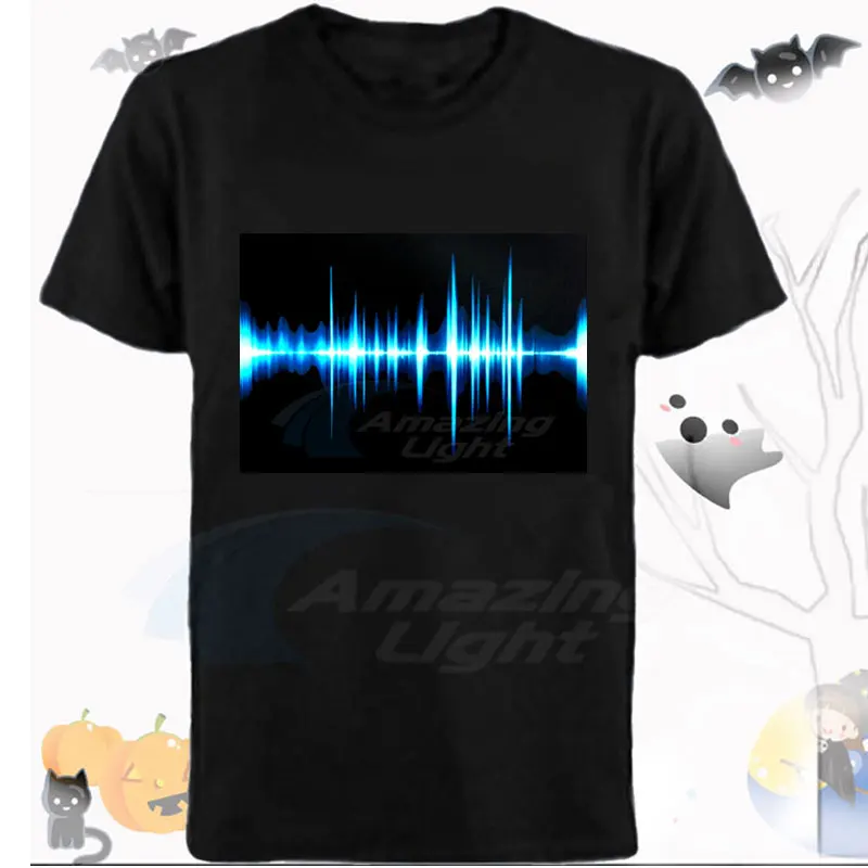 Hot Sale Sound Activated Led Cotton T Shirt Light Up and Down Flashing Equalizer EL T-Shirt Men for Rock Disco Party DJ Top Tee