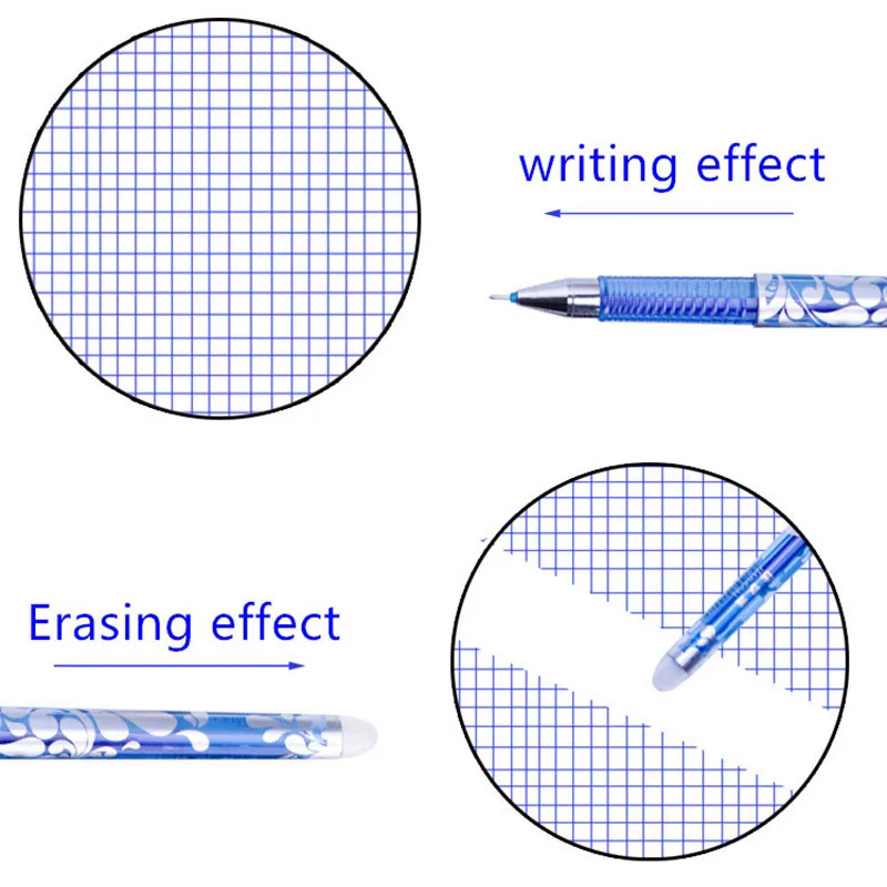 50 stks/partij 0,5 mm gelpen uitwisbare pen navulstaaf set hoge capaciteit blauw zwarte inkt shool wasbaar handvat pennen schrijven briefpapier