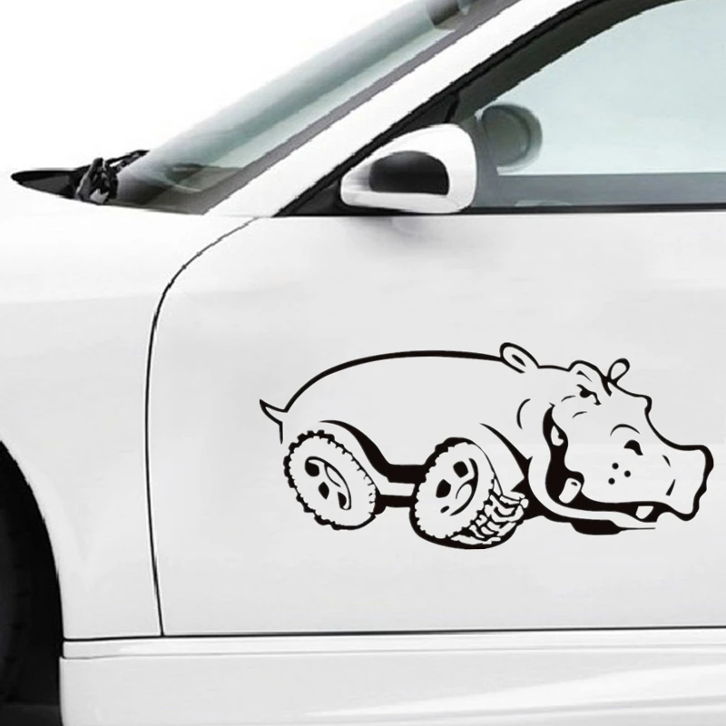 Hippo die cut vinyl car stickers on wheels, diesel off-road decals on bumper and rear window, interior and exterior accessories