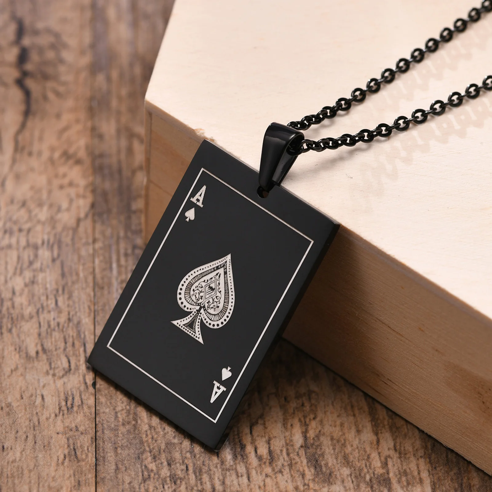 Playing Cards Necklace,Stainless Steel Punk Poker Card Tag Pendant Necklace for Men