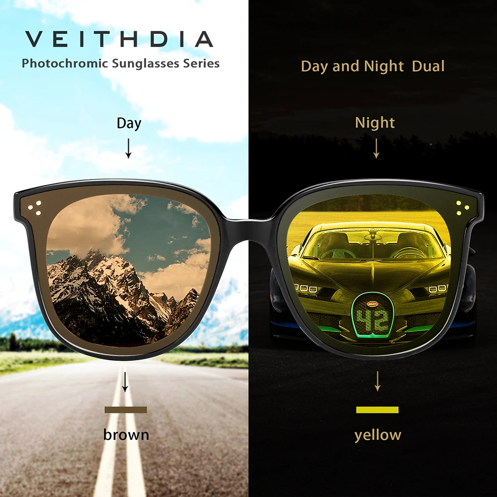 VEITHDIA-gafas de sol fotocromáticas para hombre y mujer, lentes de espejo polarizadas, Vintage, doble día y noche, 7029