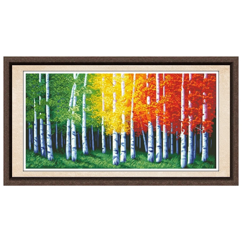 Colorful forest cross stitch kit trees aida 18ct 14ct 11ct unprint canvas cotton thread counted cross-stitch for ault