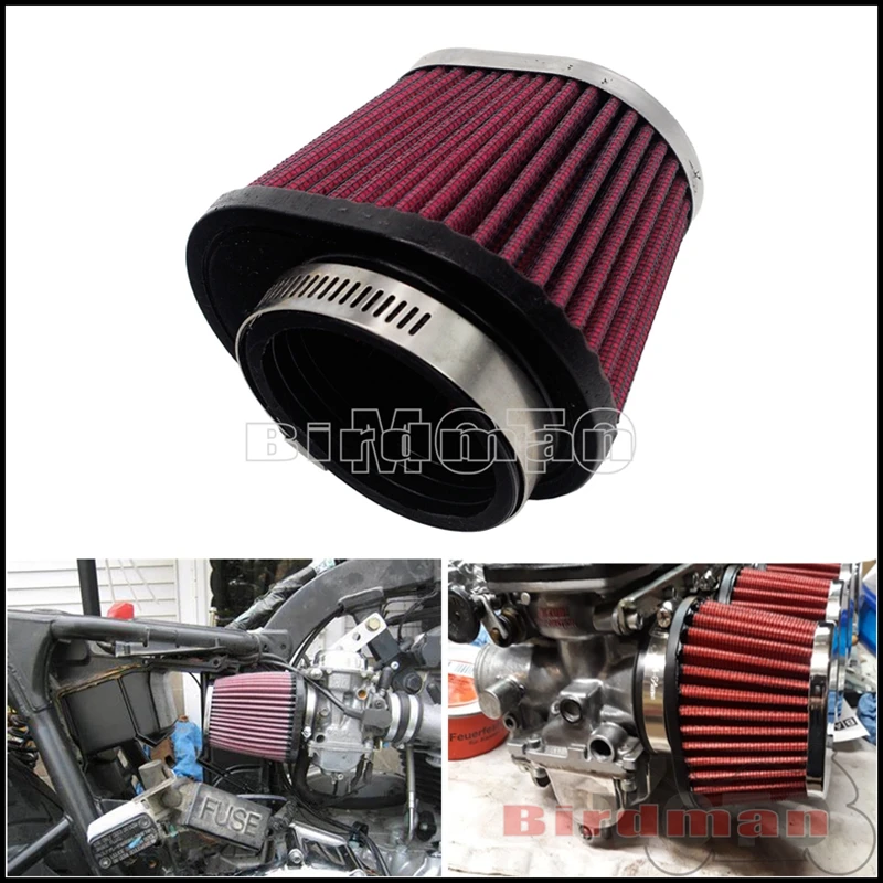 Motorcycle Red 48mm 52mm Air Cleaner Intake Filter Universal For Cafe Racer Honda Yamaha BMW Kawasaki Suzuki Oval Pod Air Filter