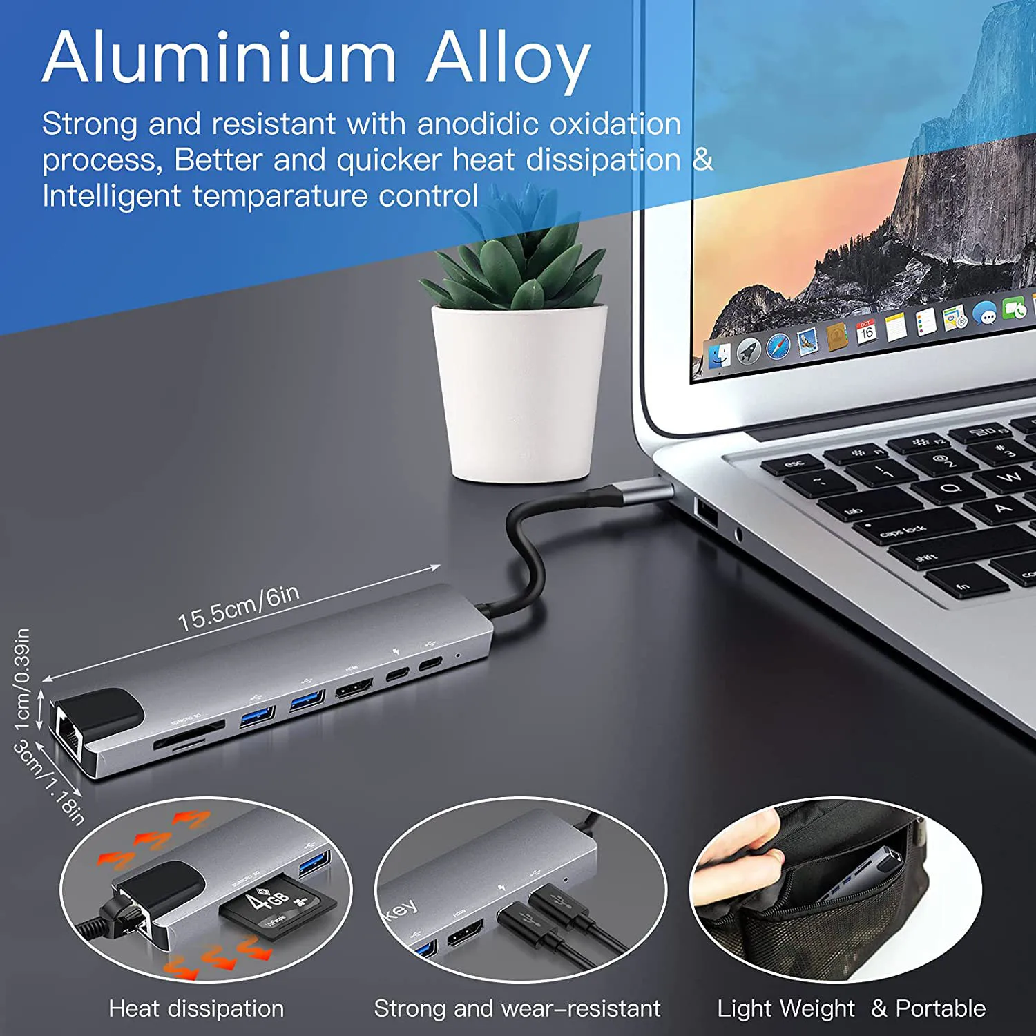 Hub USB tipo C 8 en 1, adaptador HDMI 3,1 a 4K con lector de tarjetas RJ45 SD/TF PD, carga rápida para MacBook, Notebook, ordenador portátil