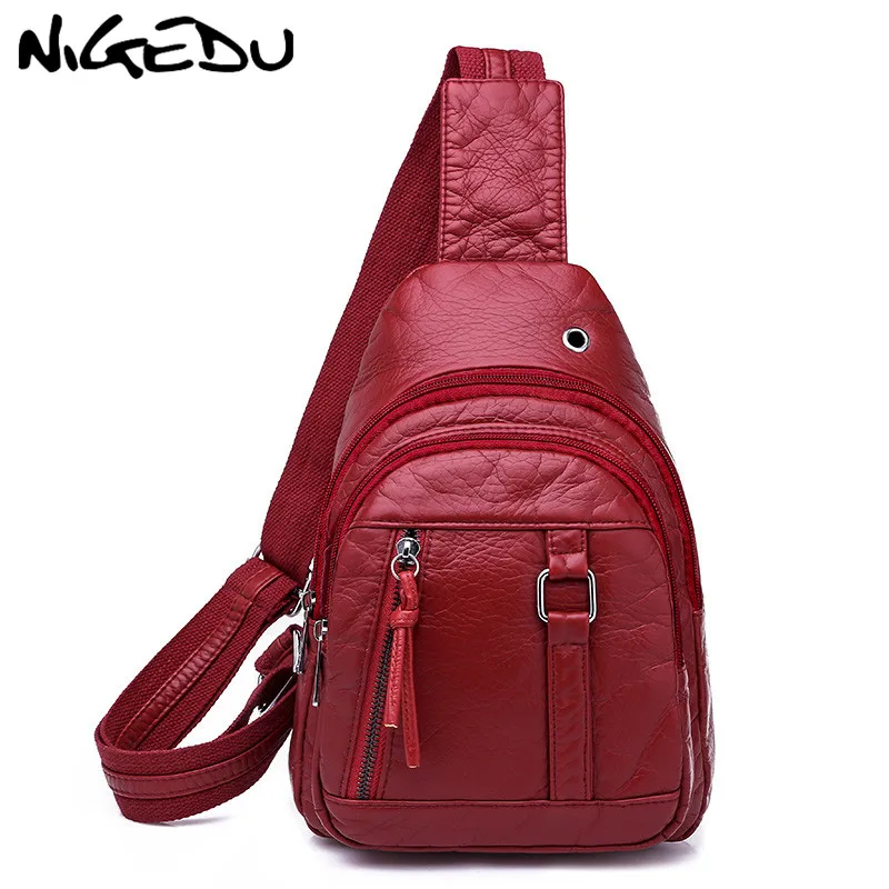 NIGEDU Women Chest Bag Multifunction Crossbody Bags small messenger bags soft PU leather Casual Travel backpack red bolsas