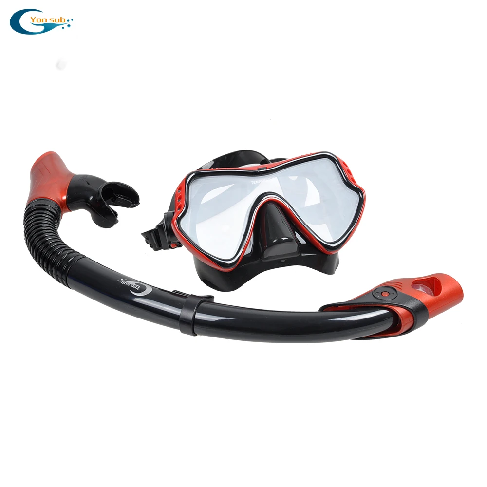 

Free Shipping Scuba Diving Equipment Silicone Tempered Glass Diving Mask+100% Dry Snorkel YM280+YS03Black