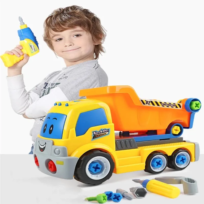 Children Electric Drill Disassembly Engineer Truck Educational Puzzle Toys For Children Assembly Car Model Building Kits