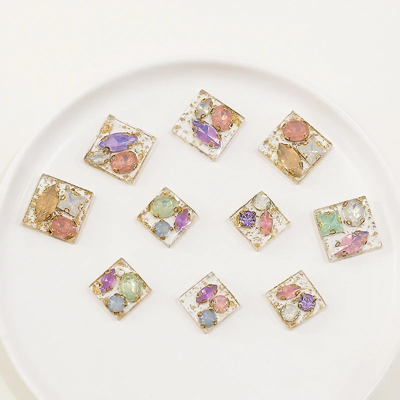 10pcs DIY handmade earring accessories resin drip immortal charm inside square charm headdress tag