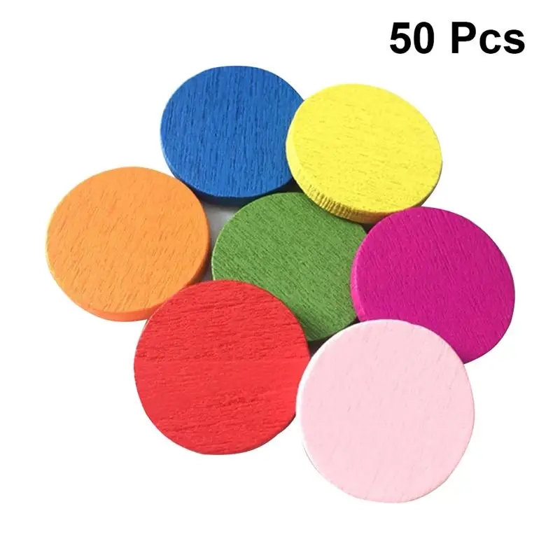 50pcs Children\'s Toys Sense Rounds Pieces Colorful Round Wood Circle Kids Handmade Crafts Educational Handicraft Pupils Teaching