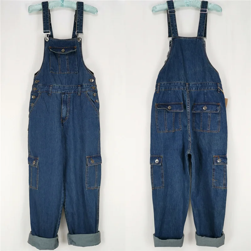 

Men's Overalls Jumpsuit Large Size Strap Straight Blue Jeans With 7 Pockets More Sizes 30-48 50 Men's Denim Overalls