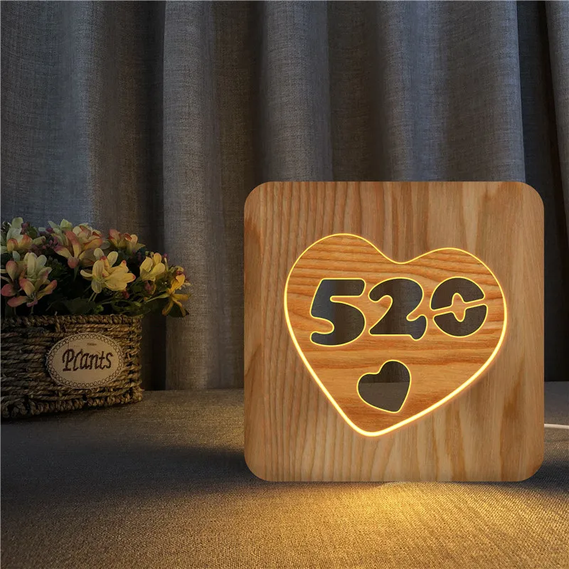 Dropshipping Love Design3D Night Light USB Wooden Base DIY Night Lamp For Saving Gift Holiday Light