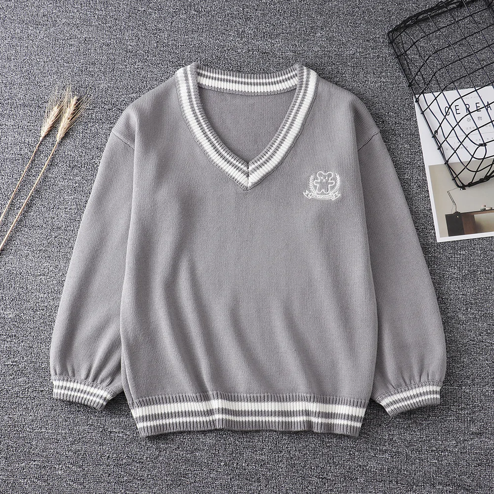 Japanischen Hohe Schuluniform Paare Liebhaber Pullover Mann Frauen Langarm Bär Stickerei Pullover Britischen Stil Dünne Strickwaren