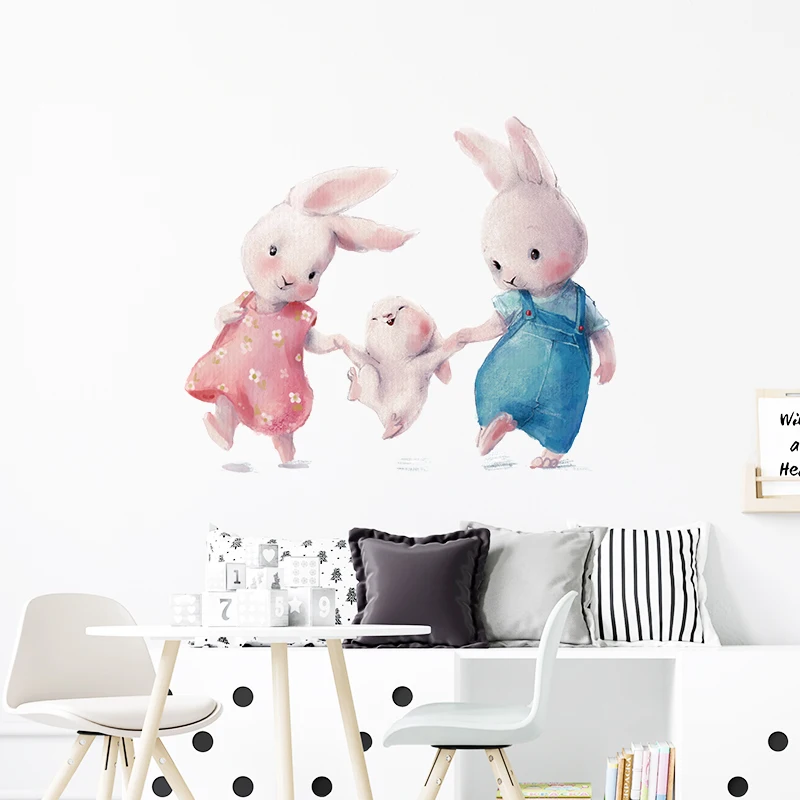 Rabbit Happy Family Wall Stickers for Kids Room Children\'s Room Baby Nursery Room Wall Decals Home Decor Living Room Wall Art