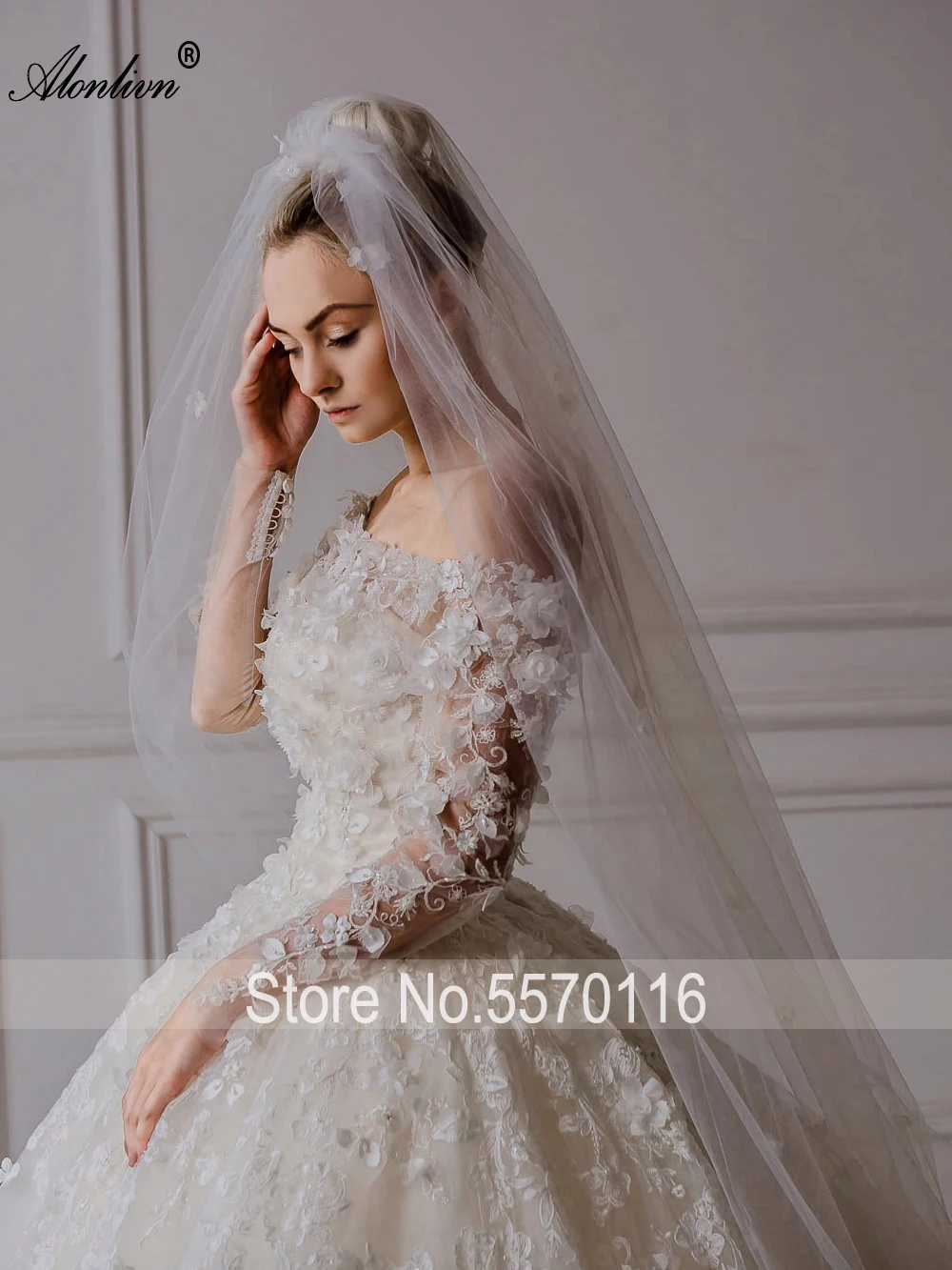 Alonlivn elegancka, długa suknia ślubna urocze frezowanie 3D aplikacje Off The Shoulder suknie ślubne Vestido De Novia