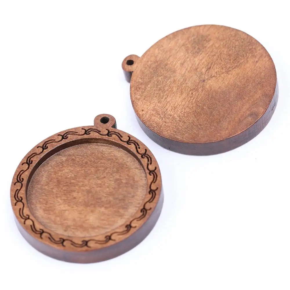 Onwear 5pcs Fit 25mm Wood Cabochon Base Settings Diy Blank Pendant Trays For Necklace Keychain Making