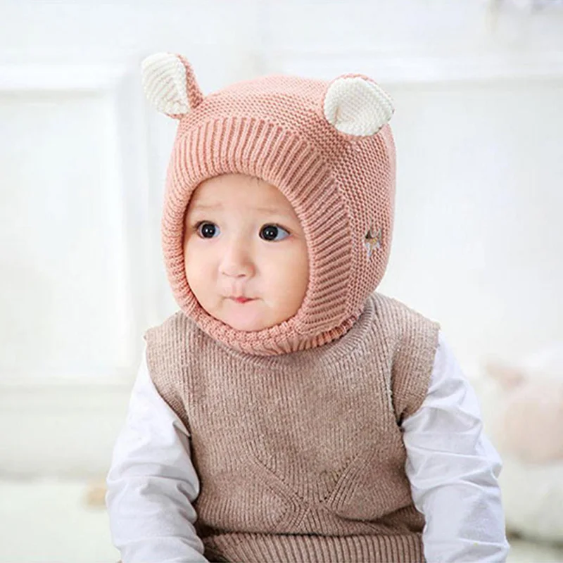 Baby Hats 1-3 Years Boys Girls Bonnet Winter Warm Thicken Hats Kids Infant Cute Ears Knit Hats For Children Beanie Muts