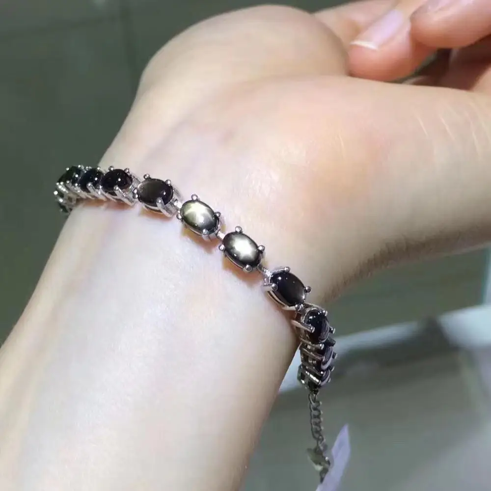 Luxury Natural black star Sapphire Bracelet For Women 925 Sterling Silver Jewelry Gemstone Romantic Wedding Party Gift