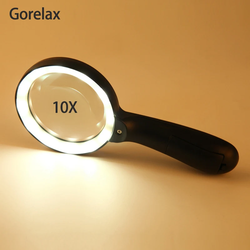 

Lighted Magnifying Glass 10X Handheld Magnifying Glass With 12 Led Lights, Large Lens Loupe Glass Magnifier For Reading Repair