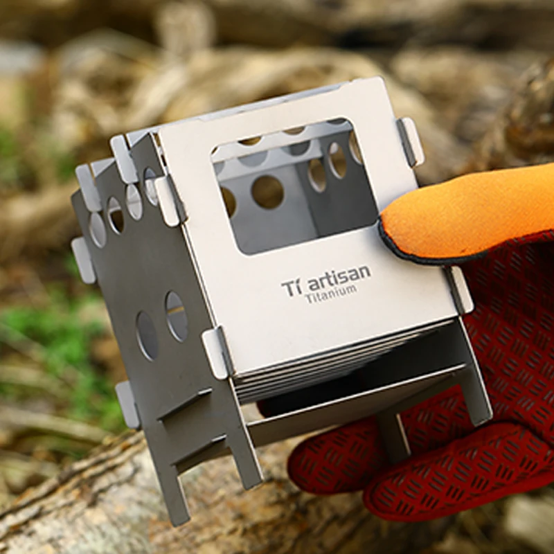 Tiartisan Mini Portable Camping Pocket Stove Stainless Steel or Titanium Wood Burning Stove Hiking Picnic BBQ Stove