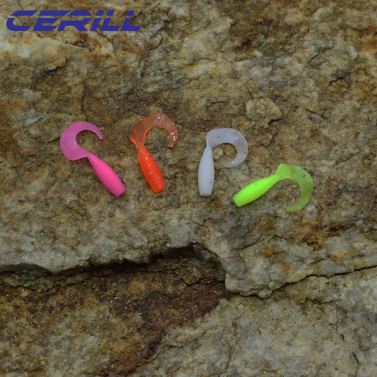 Lot 50 Cerill 25mm Volume Tail Grub Bait Jigging Wobbler Soft Fishing Lure Silicone Artificial Carp Bass Swimbait Accessories