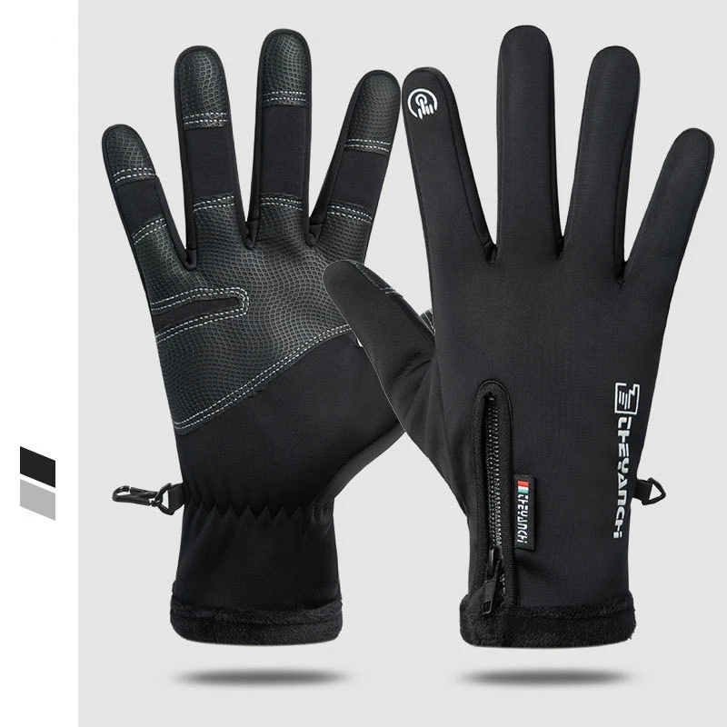 Riding gloves winter zipper touch screen windproof warmth waterproof sports plus velvet mountaineering ski riding gloves