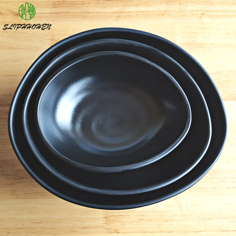 

100% Melamine Black Frosted Soup Bowl Japanese Cuisine Restaurant Tableware Hotel Imitation Porcelain Dinnerware