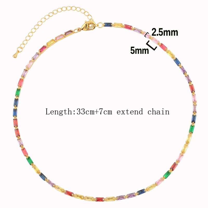 NEWESThigh quality rainbow baguetee cz bar geometric Pendant & Necklaces colorful crystal Gold filled women fashion choker gifts