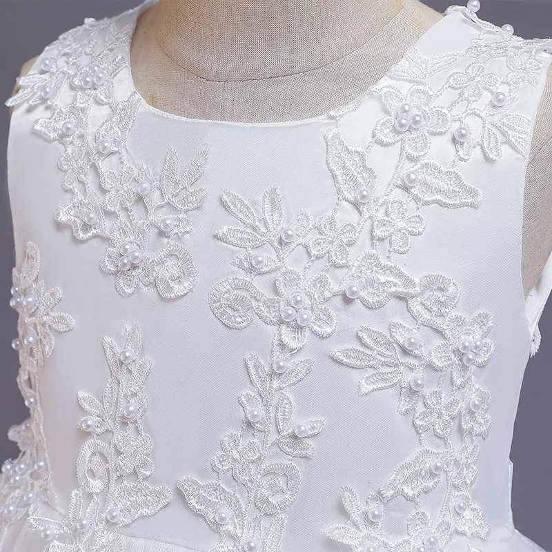 Vestidos de encaje para niñas, ropa de princesa bordada, fiesta de noche Formal, vestido de boda de flores