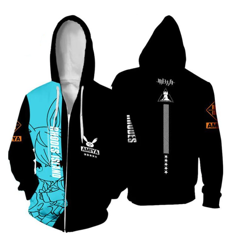 Winter Heren Jassen Hot Game Arknights 3D Hoodie Fleece Rits Hoody Bovenkleding Anime Cosplay Kostuum