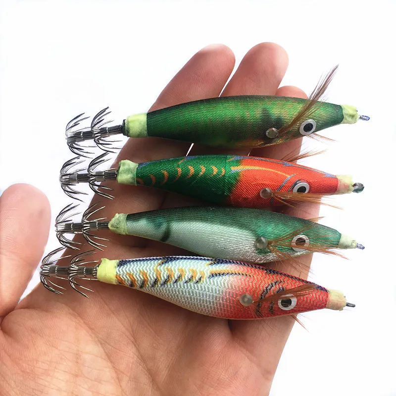 8Pcs Squid Jig Shrimp Bait 8cm Squid Hooks Night Fishing Artificial Spinner Bait Fishing Lure