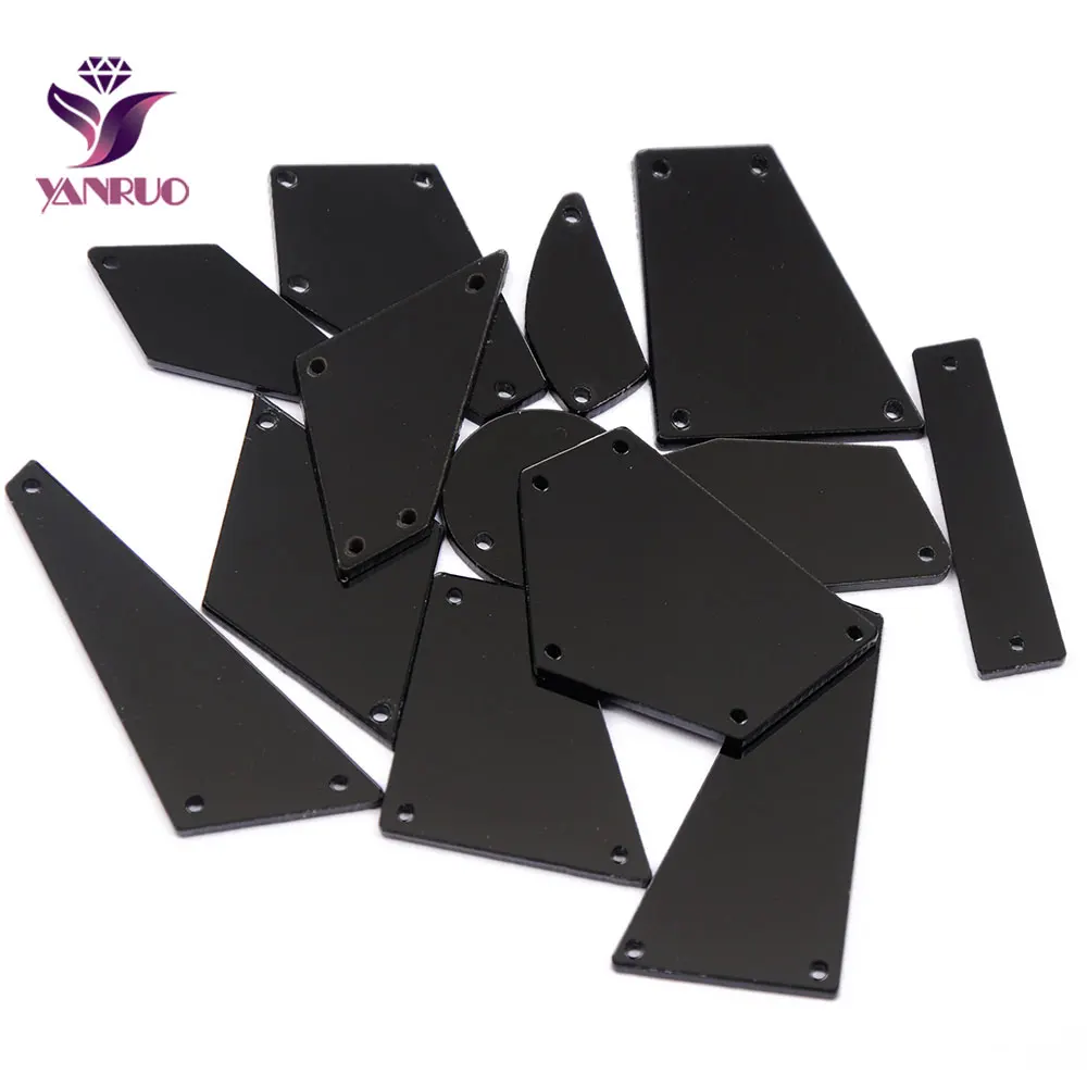 

YANRUO 30Pcs Acrylic Flatback Black Mirror Sew on Sheet rhinestone Sewing Flat Acrylic Stones for Crafting