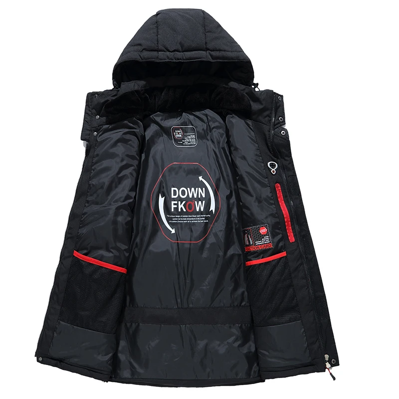 Brand Mens Down Jacket Fashion Personality Zipper Pocket Winter Mens Jackets and Coats Thick Warm Hooded Loose Down Jacket