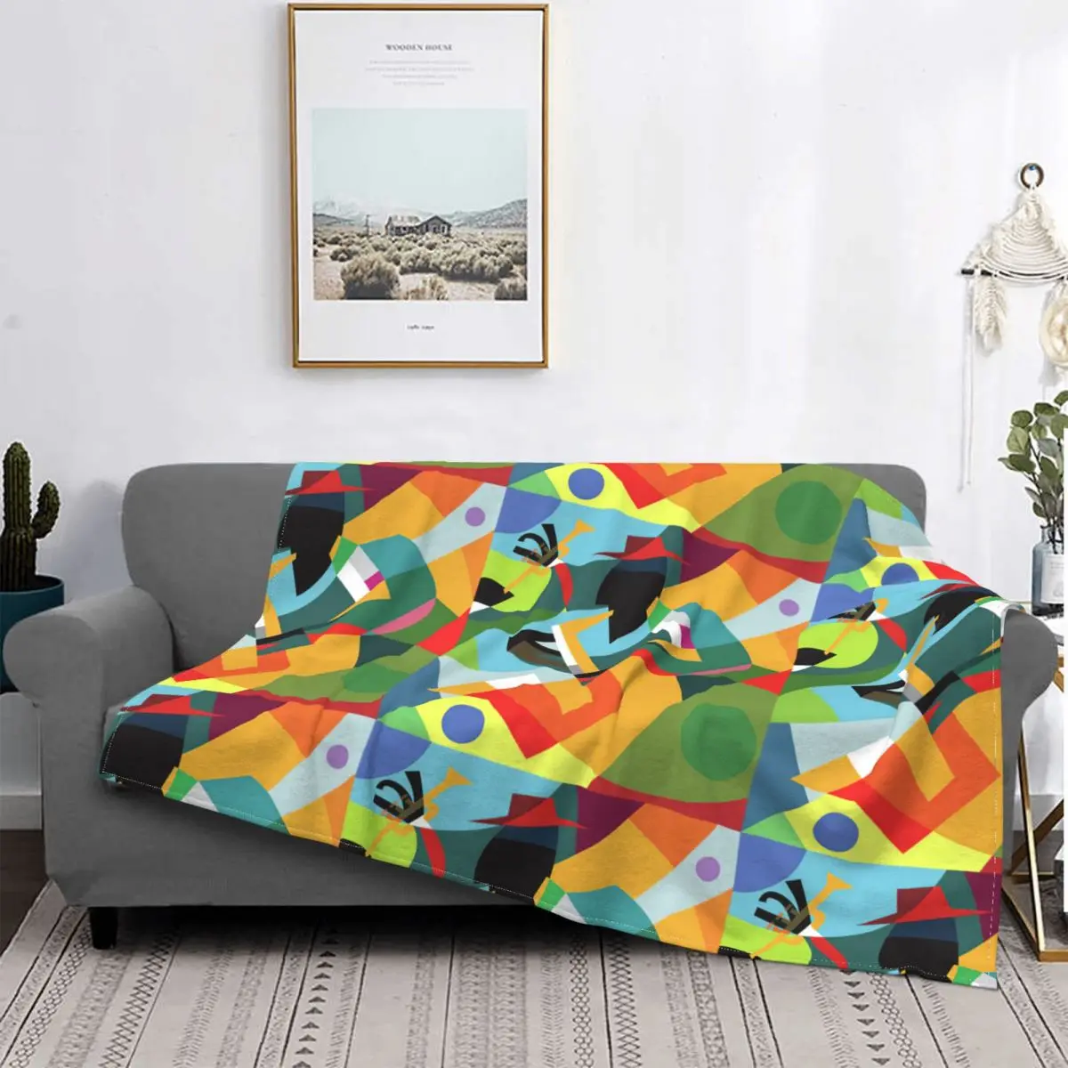 Abstract Colorful Artwork Of Saxaphone Player Blankets Fleece Decoration Throw Blankets for Bedding Bedroom Plush Thin Quilt