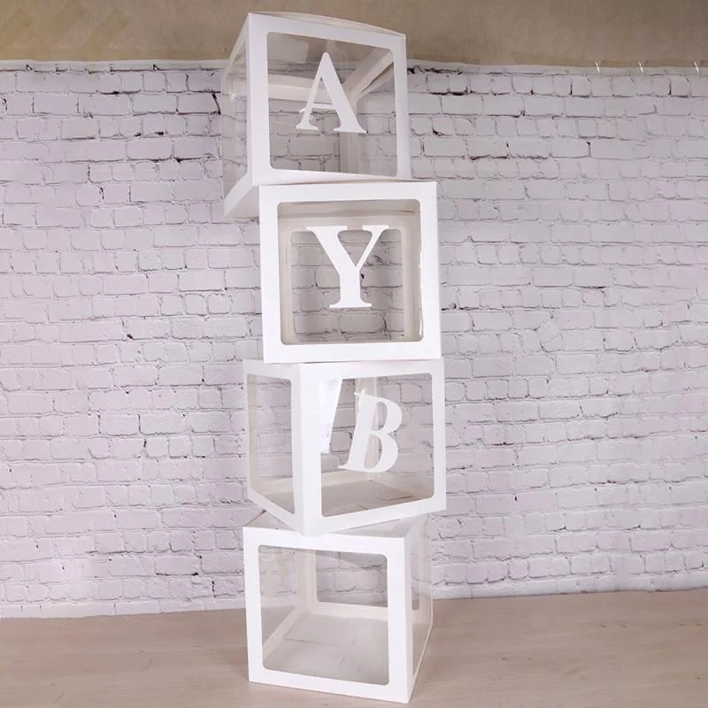 Cube Balloon Packing Box Letter Transparent Box Baby Shower Happy Birthday Wedding Party Decoration Balloons Box Party Backdrop