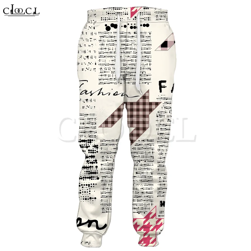 HX Newspaper Print Trousers 3D Personality Sweatpants Elastic Lacing Pockets Jogging Pants Men For Women Harajuku Streetwear