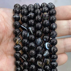 Natural Stone Banded Black Lace Agates Round Beads 15