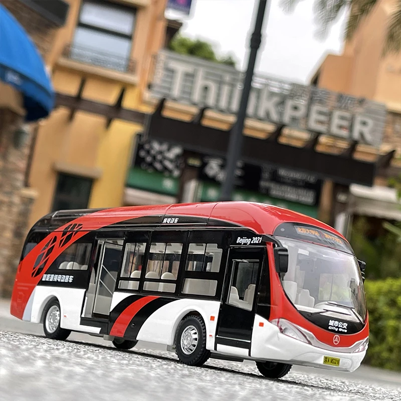 Electric Tourist Toy Traffic Bus Alloy Car Model Diecast Metal Simulation Toy City Tour Bus Model Sound and Light Kids Toys Gift