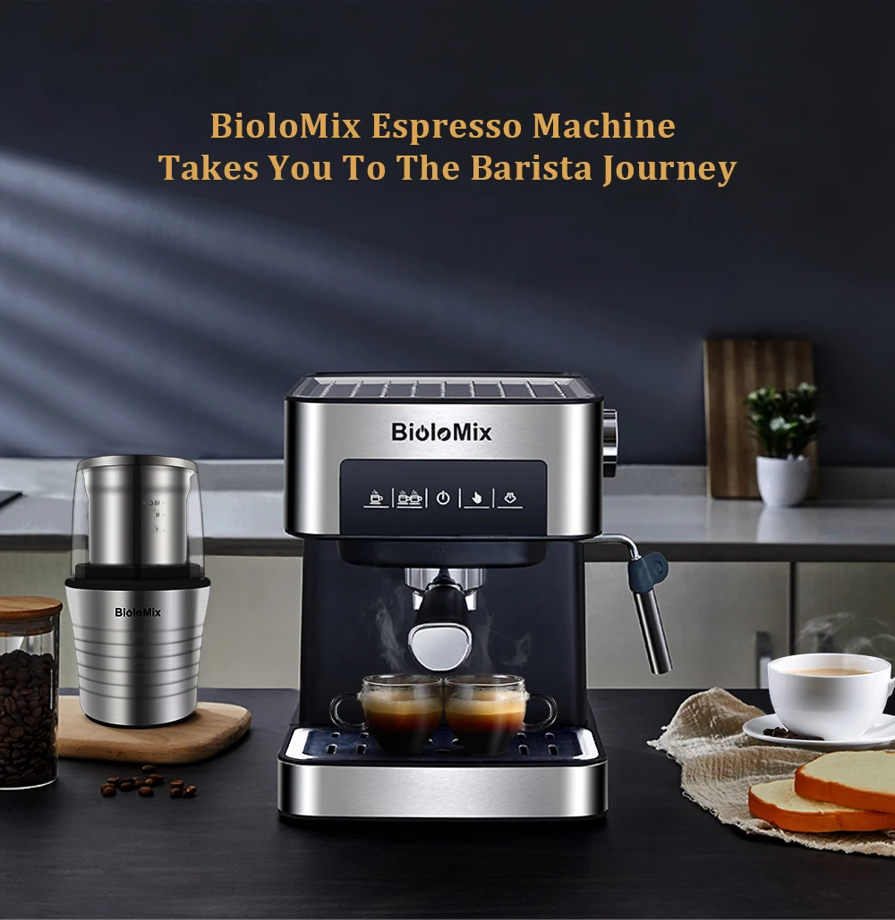 Biolomix – Cafetera italiana expreso con espumador de leche, Máquina de café eléctrica de 20 bar, para expreso, capuchino, café latte, con