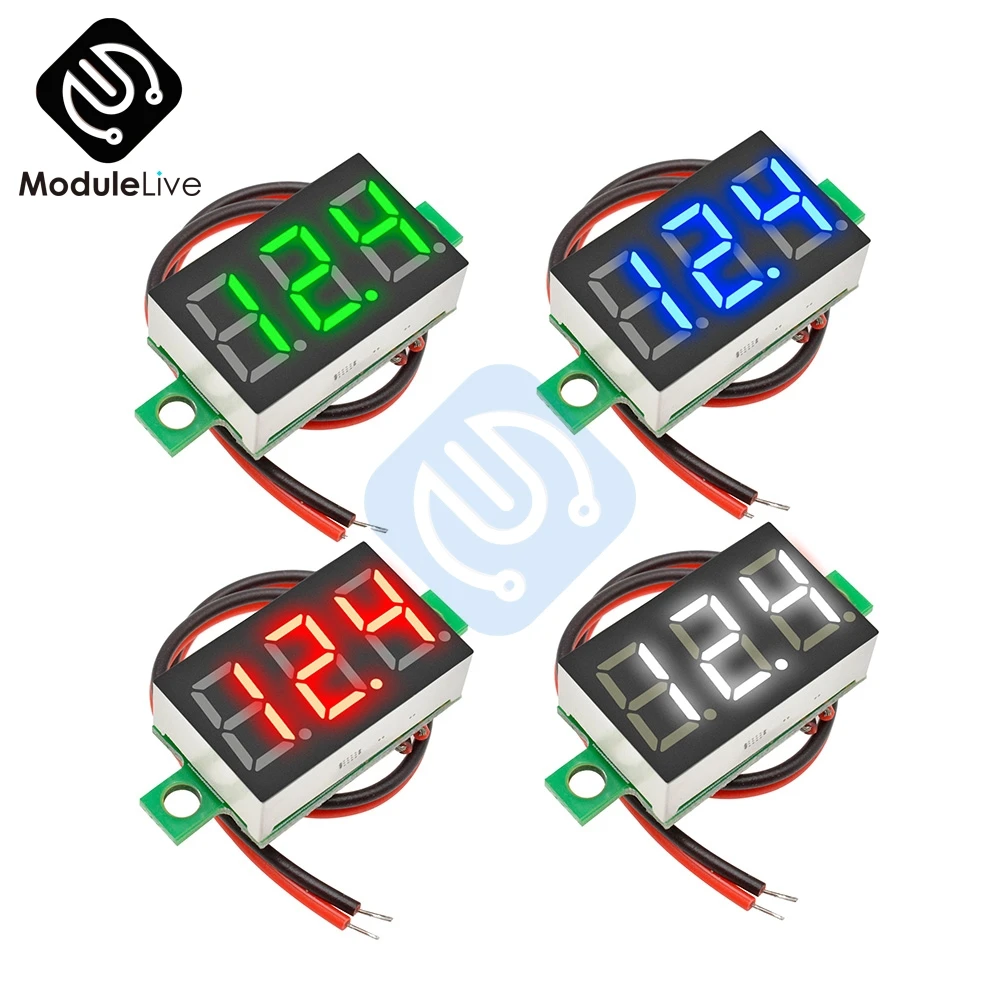 0.36 Inch 2 wire Red Blue White Green Mini Digital LED Display Voltmeter Panel Volt Voltage Meter Adjustment Voltmeter for Cars